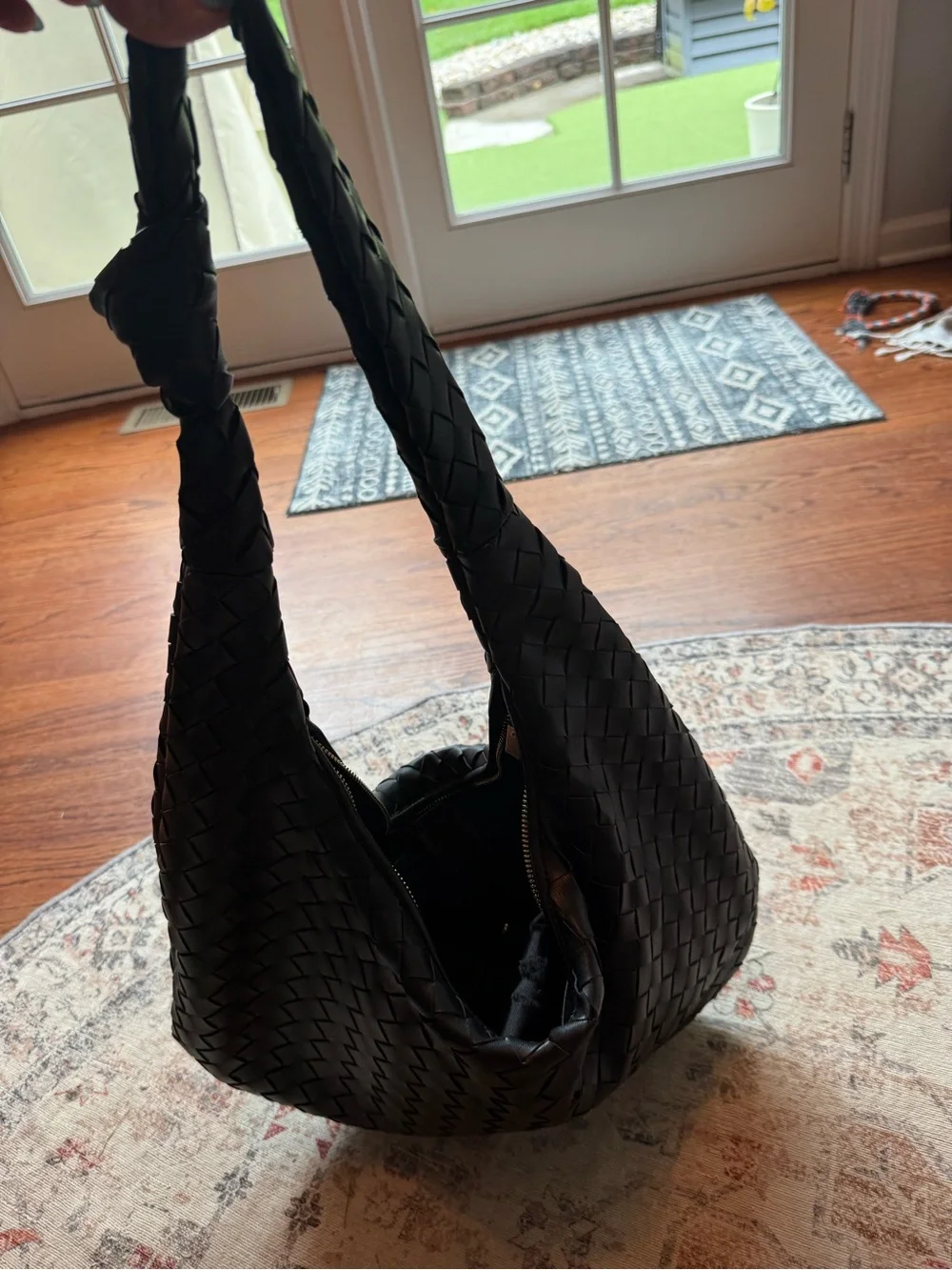 Anthropologie Black Melie Bianco Brigitte Large Woven Hobo Bag outside great